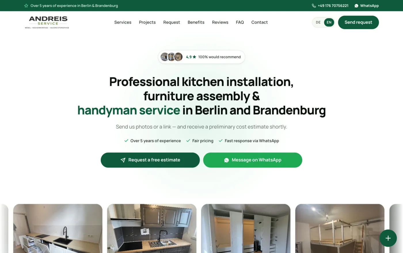Сайт Andreis Service · Берлін — перший екран