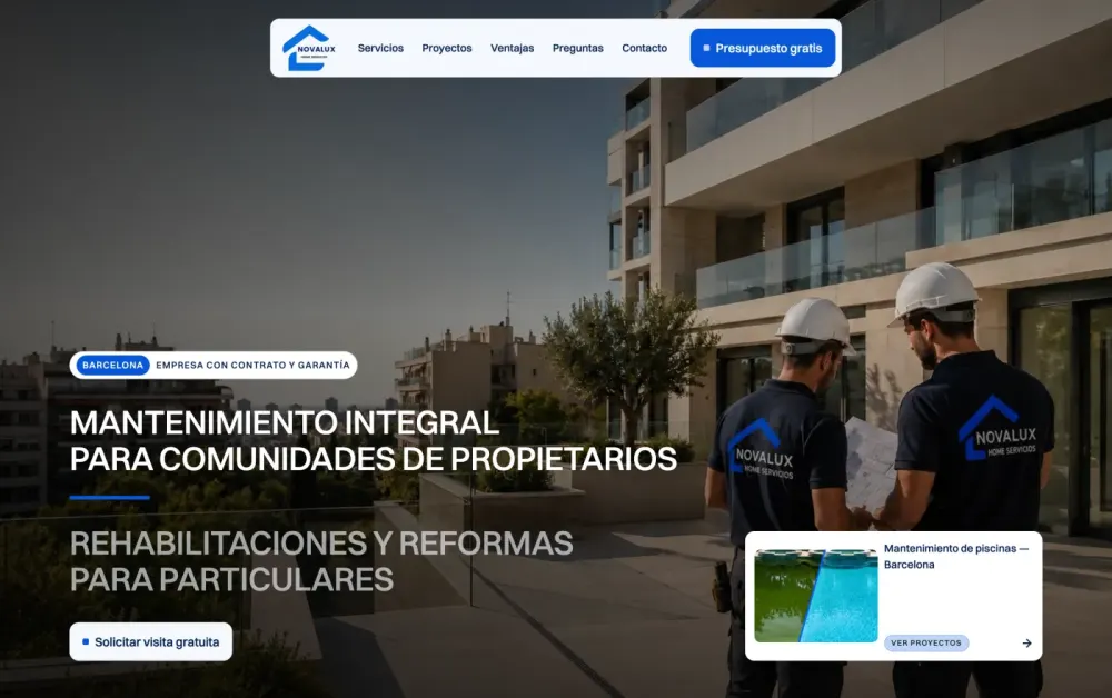Сайт Novalux Home Services · Барселона — перший екран