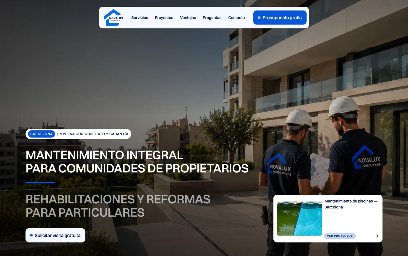 Сайт Novalux Home Services — перший екран