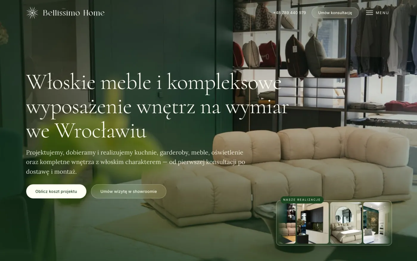 Сайт Bellissimo Home · Вроцлав — перший екран